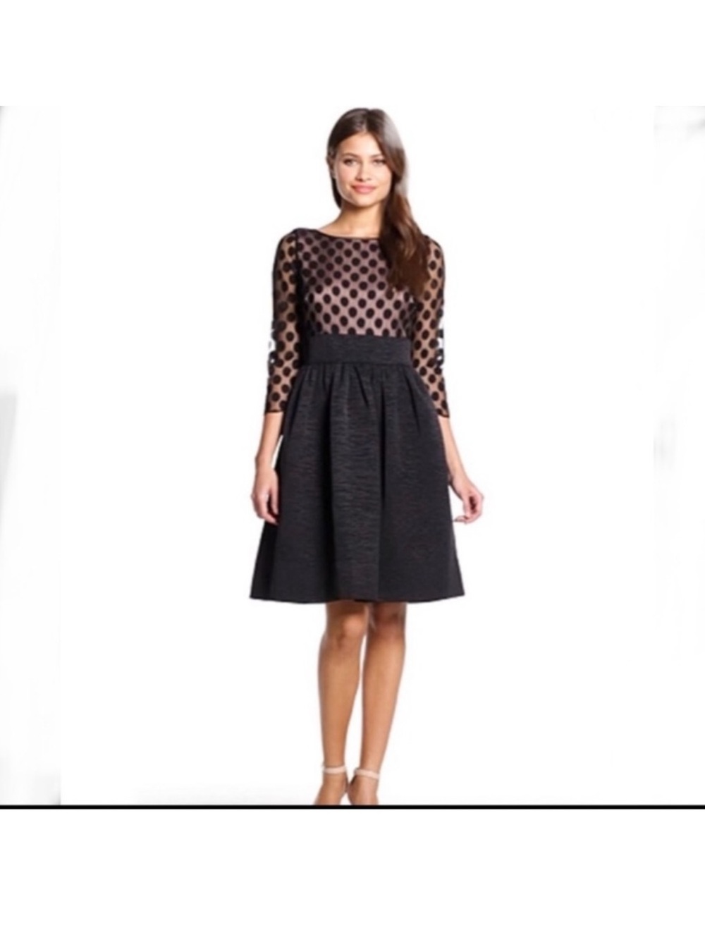 Eliza J Women's Dot Mesh Bodice Fit & Flare Dress Color Black Size 12